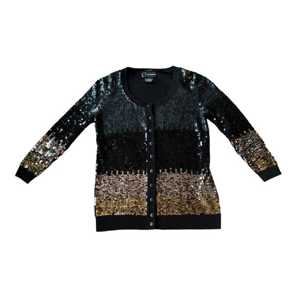 C by Bloomingdales cashmere mix sequenced cardigan black gold silver size small - Picture 15 of 15